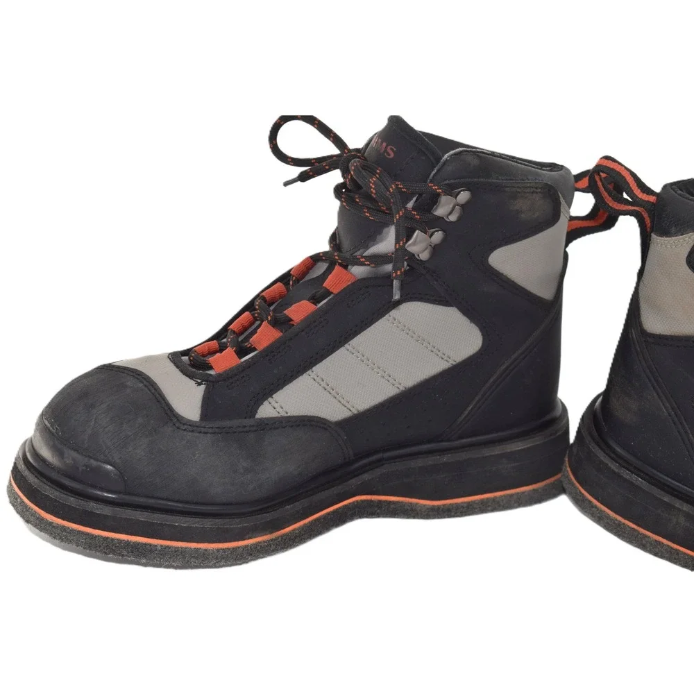 Simms Wading Boots Mens Black Grey Orange Good Felt Sole Fly Fishing Gear